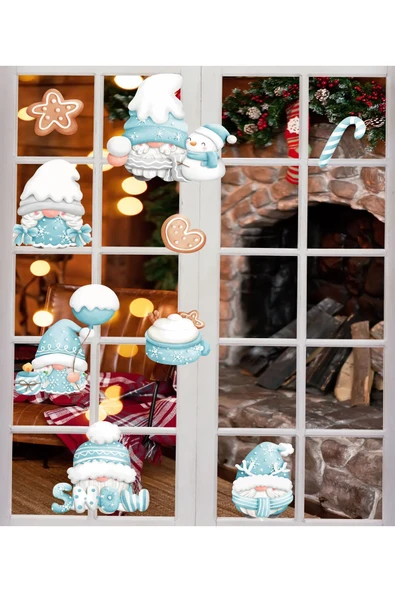 Yılbaşı kar temalı Cüceler Dekoratif Ayna, Cam , Duvar , Sticker - 2