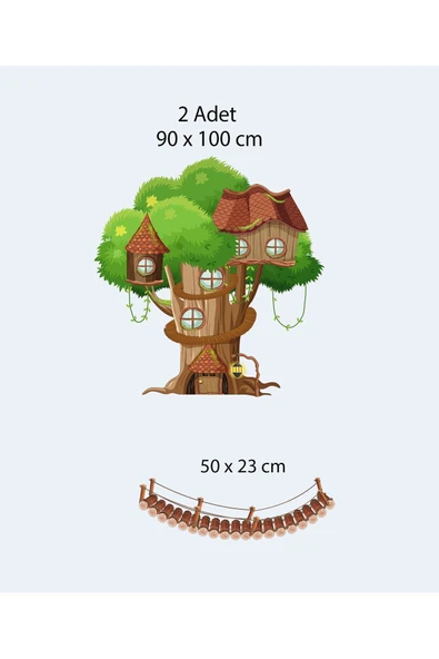 Köprülü Ağaç Evler Çocuk odası, Okul, Kreş, Ana sınıfı duvar süsü, sticker - 2