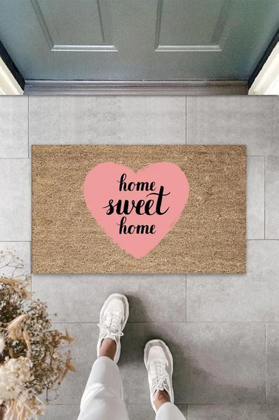 P Parla Pembe Kapı Önü Paspası Home Sweet Home Desen K-3289