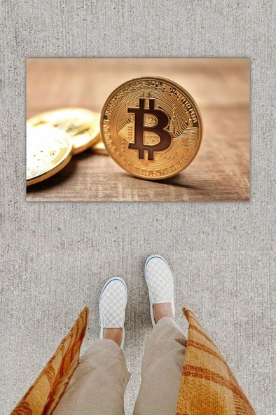 P Parla Dijital Baskı Dekoratif Bitcoin Pudra Kapı Önü Paspası K-1280