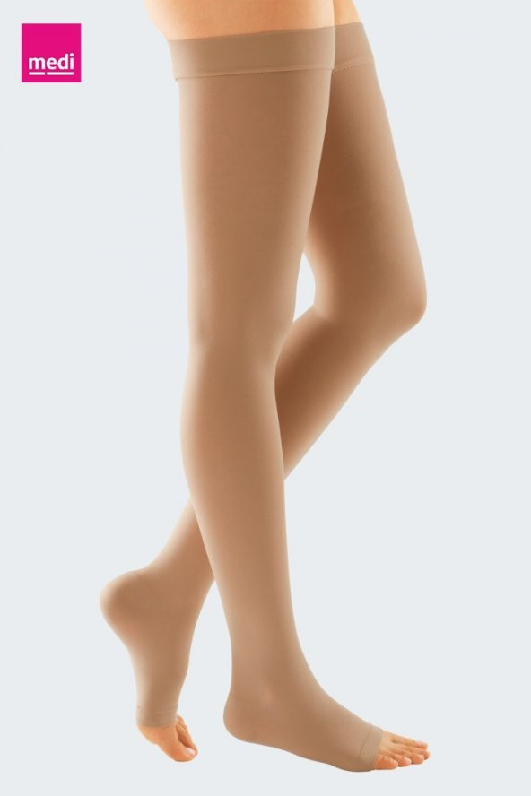 Mediven Mondi CCL2 Diz Üstü-Silikon Bantlı Burnu Açık Petite Karamel Renk Varis Çorabı