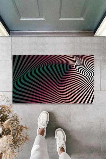P Parla Dijital D Spiral Siyah-Pembe Kapı Paspası Dış Mekan Paspas K-3170