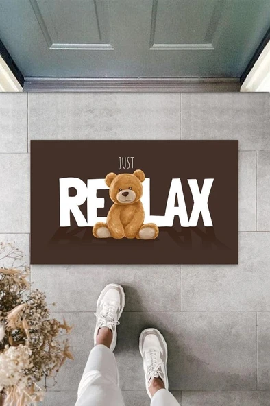 P Parla Kahverengi Kapı Önü Paspası Just Relax Ayıcık Desen  K-3323