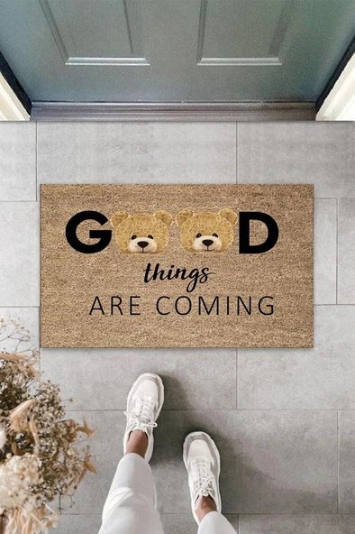 P Parla Bej Kapı Önü Paspası Good Things Ayıcık Desen  K-3333