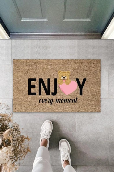 P Parla Bej Kapı Önü Paspası Enjoy Ever Moment Ayıcık Desen  K-3351