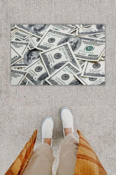 P Parla Dijital Baskı Dekoratif Dolar Renkli Kapı Önü Paspası K-1241