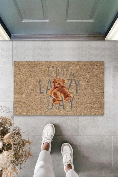 P Parla Kahverengi Kapı Önü Paspası Lazy Day Ayıcık Desen  K-3235