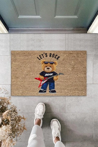 P Parla Bej Kapı Önü Paspası Let's Rock Ayıcık Desen  K-3322