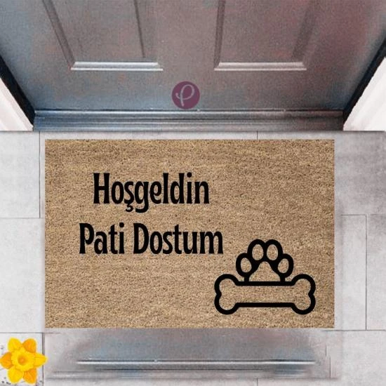 P Parla Kapı Önü Paspası Dekoratif Dijital Baskı Hoşgeldin Pati Dostum P-2422