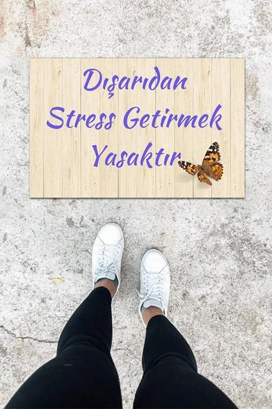 P Parla Dijital Baskı Krem Kelebek Desen Kapı Önü Paspası K-1016
