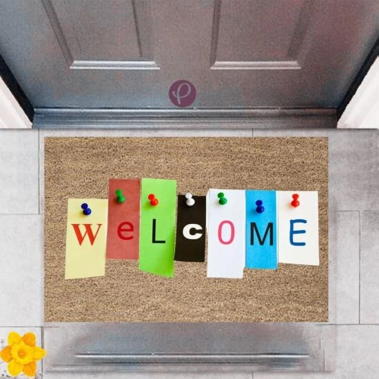 P Parla Kapı Önü Paspası Dekoratif Dijital Baskı Welcome P-2464