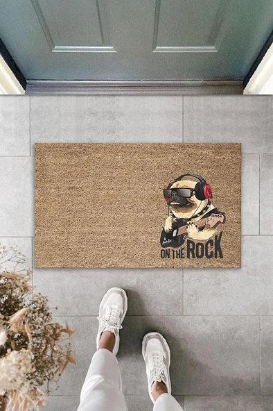 P Parla Dijital Baskı Kahverengi On The Rock Köpek Dekoratif Kapı Paspası K-2040