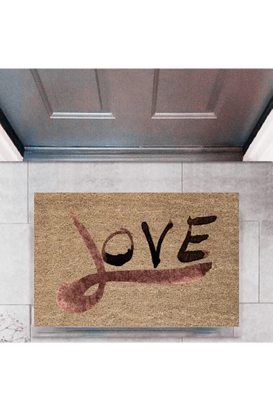 P Parla Kapı Önü Paspası Dekoratif Dijital Baskı Love P-2319