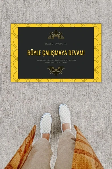P Parla Dijital Baskı Dekoratif Not: Bence Harikasın Sarı-Siyah Kapı Önü Paspası K-1275