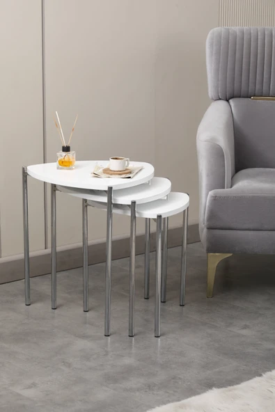 Krom Jasmin Zigon Sehpa 3'lü - 5