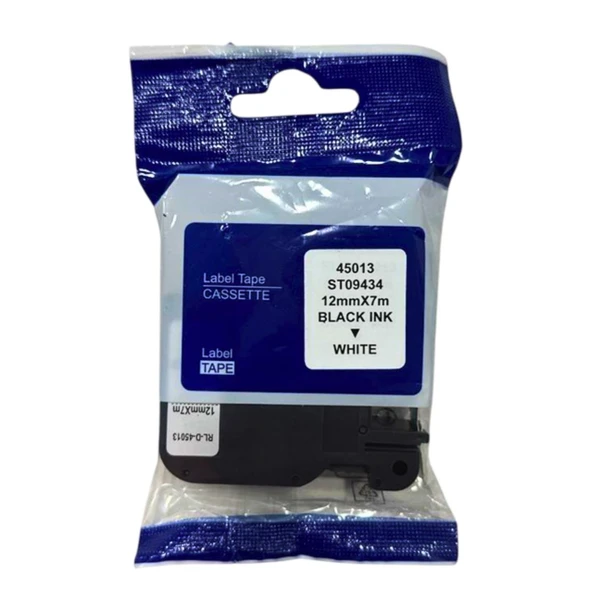 DYMO D1 45013 12mmX7m Beyaz Etikete Siyah Muadil Etiket (Laminasyon Şerit)
