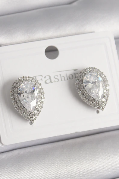 Pirinç Gümüş Renk Zirkon Taşlı Damla Model Kadın Küpe ürün görseli