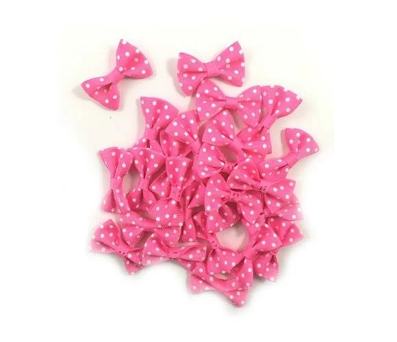 Pembe Beyaz Puantiyeli Fiyonk Süsleme Malzemesi 4cm (100 Adet)