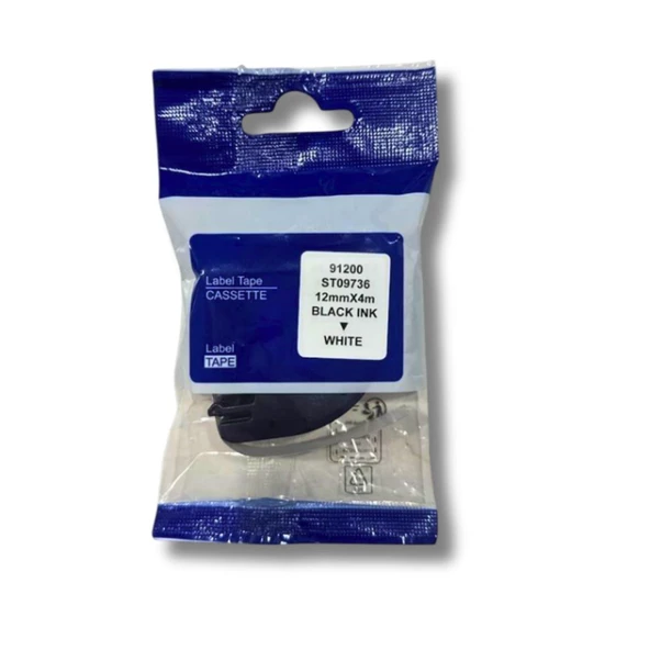 DYMO Letratag 91200 (59421) 12mmX4m Beyaz Etiket Siyah Muadil Etiket (Laminasyon Şerit)