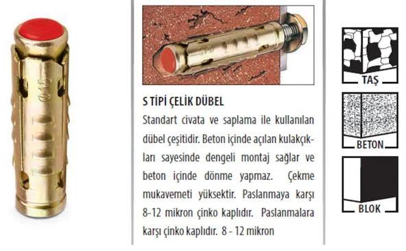 M8 S TİPİ ÇELİK ÇEKME DUBEL 100 ADET - 2