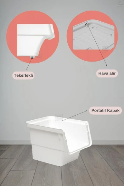 3’lü Tekerlekli Patateslik Soğanlık Oyuncak Kutusu Patates Soğan Sepeti Motek Gri 36 Lt - 4