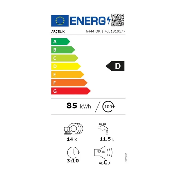 Arçelik 6444 Ok I D Enerji Sınıfı 4 Programlı Bulaşık Makinesi - 8