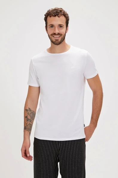 Solid T-Shirt Beyaz Basic Erkek Tişört