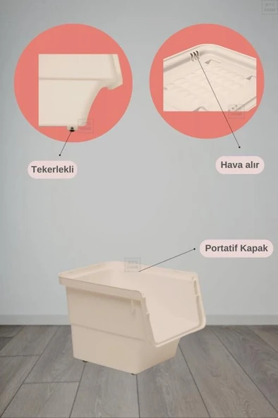 3’lü Tekerlekli Patateslik Soğanlık Oyuncak Kutusu Patates Soğan Sepeti Motek Krem 36 Lt - 5