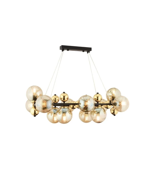 12Li Dikdörtgen Camlı Gold Modern Avize ve Camlı Sarkıt Salon Avize - 2