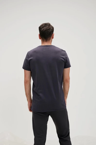 Solid T-Shirt Antrasit Basic Erkek Tişört - 2