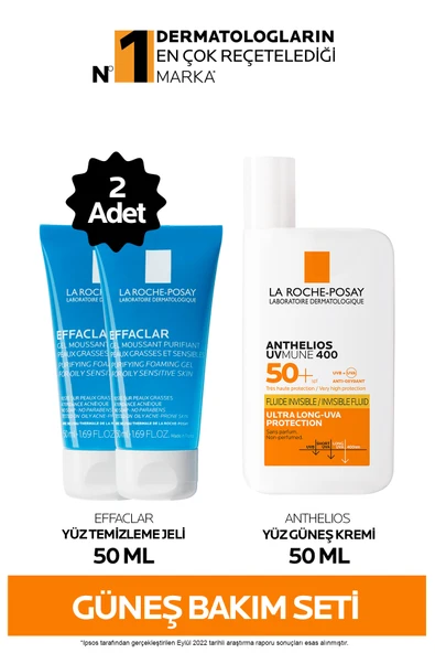 La Roche-Posay Güneş Bakım seti: Effaclar Yüz Temizleme Jeli 50 ml x2 + Uvmune Fluide Güneş Kremi 50 ml - 7