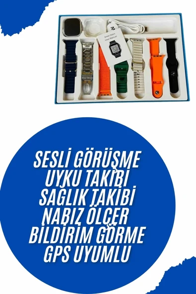 Akıllı Saat 7 Kordon Hediyeli Takvim Alarm Nabız Ölçer Bildirim Görme Sesli Görüşme - 2