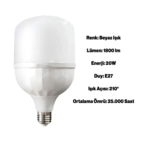 Tasarruflu Torch Ampul 20 W Led Lamba Beyaz E27 Duy 25.000 Saat Uzun Ömürlü 220 Volt Elektrik 1 Adet - 2