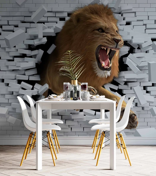 3 Boyutlu Aslan Temalı Duvar Kağıdı - Resim 4