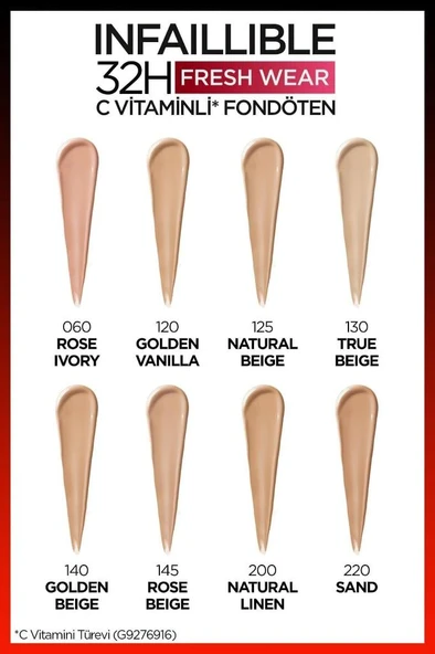 L'Oréal Paris Infaillible 145 32H Fresh Wear C Vitaminli Fondöten - 145 Rose Beige - 5
