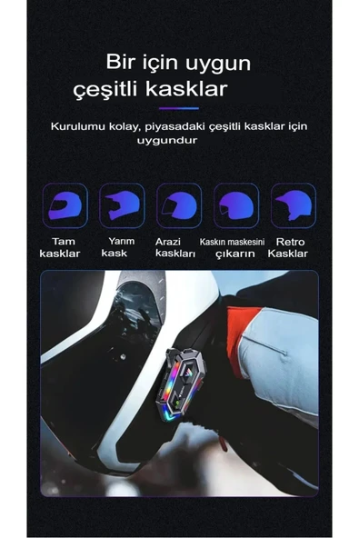 2 ADET Y20 MAX Telsiz Özellikli 5.3 Motosiklet Kask Kulaklık Intercom Işıklı Motorsiklet Interkom - 5