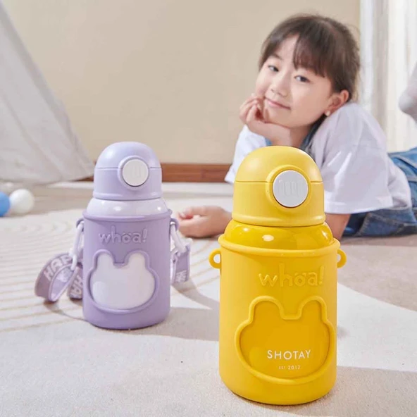 Shotay Happy Everyday Çelik Termos Matara Çocuk 480Ml Sarı - 4