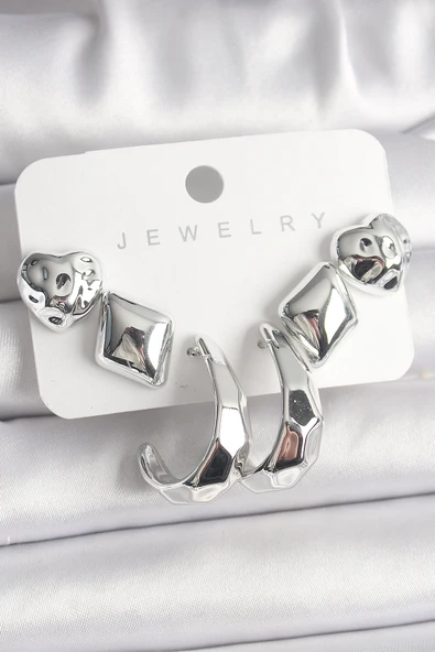 Gümüş Renk Kalp Halka Figür CCB Plastik Kadın Küpe Seti ürün görseli