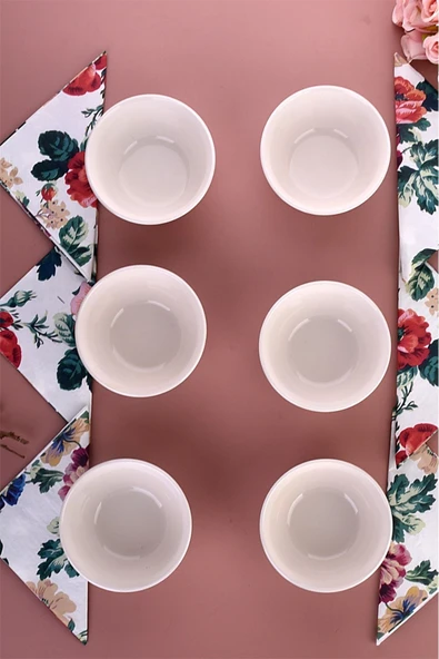 6 Adet Çizgili Kase Seti - Beyaz - Kahvaltılık/Çerezlik/Sunumluk - Çorba Kasesi - 6