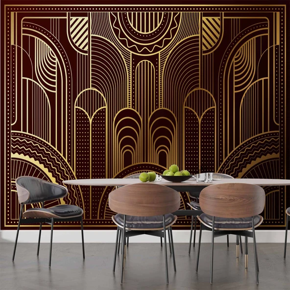 Kahverengi Altın Motifli Duvar Kağıdı - Resim 5