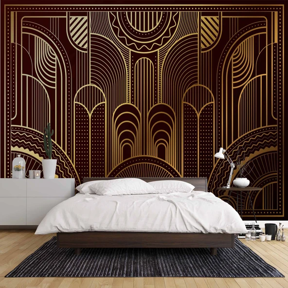 Kahverengi Altın Motifli Duvar Kağıdı - Resim 2