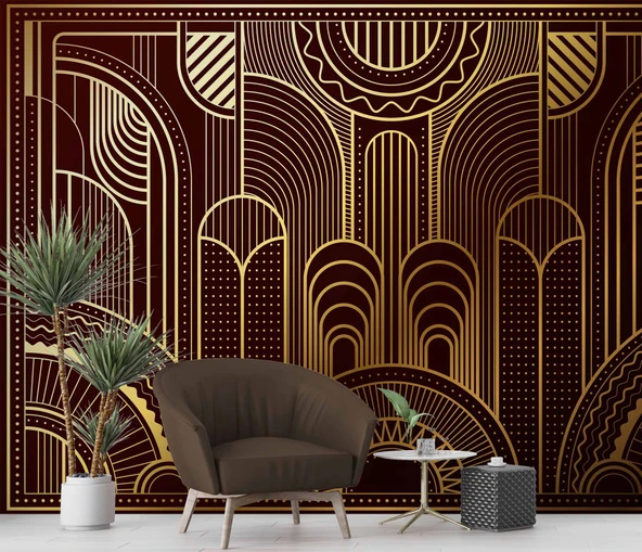 Kahverengi Altın Motifli Duvar Kağıdı - Resim 6