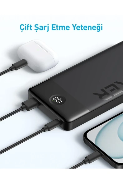 Anker 324 Power Bank - Taşınabilir Hızlı Şarj Cihazı - Usb-c - 12w 2 Çıkışlı Hızlı Powerbank - Siyah - 4