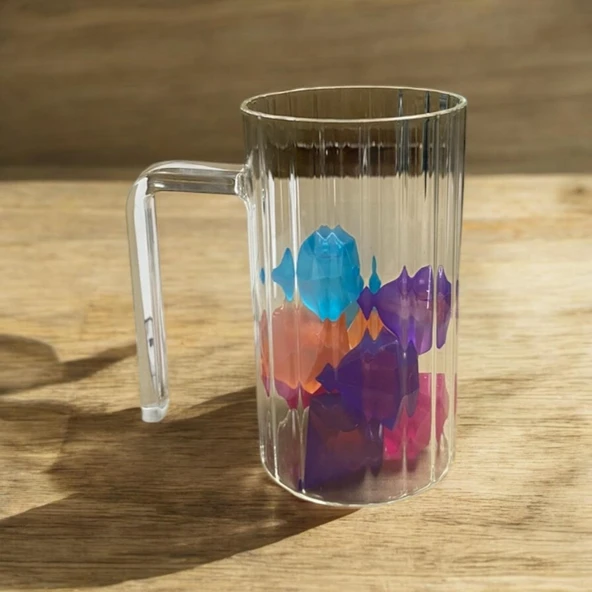 Kulplu Çizgli Desenli Cam Bardak - Kahve Meşrubat Bardağı 350 Ml - 2