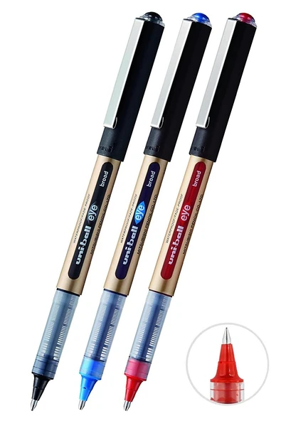 Mavi Siyah Kırmızı Pilot Kalem 3 Adet Uniball Eye Broad 1.0 mm Roller Pilot Kalem Ub-150-10 Roller Uçlu Likit Mürekkepli