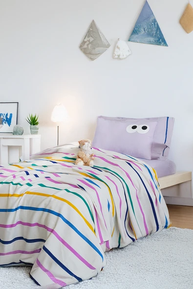 Upstyle Baskılı Pike Takımı Tek Kişilik Funny Lila