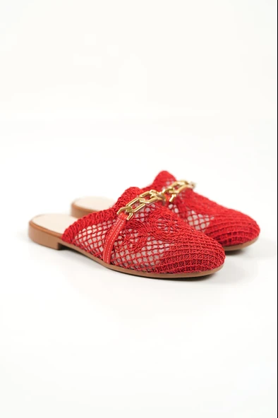 New Pattaya Kırmızı Kadın Örgü Terlik - 6