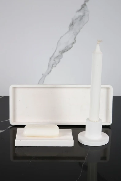 7 Parça Banyo Seti Katı Sıvı Sabunluk Pamukluk Diş Fırçalığı Tütsülük Tepsi - Resim 3