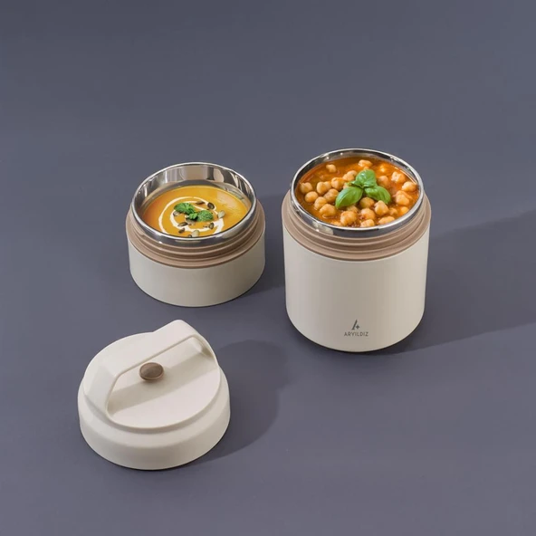 ARYILDIZ BENTO LUNCH BOX YEMEK TERMOSU KATLI BEJ 620ML - 2