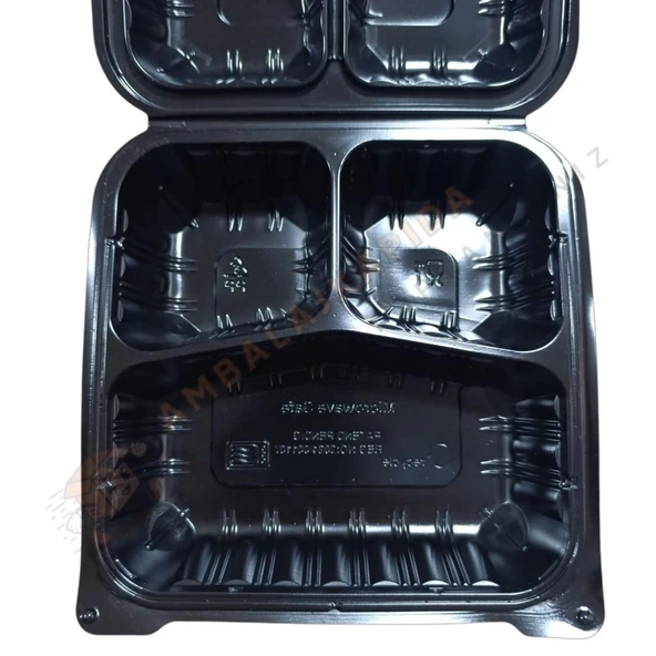 3 Gözlü Yemek Kabı Kendinden Kapaklı Siyah 200 Adet - Resim 6